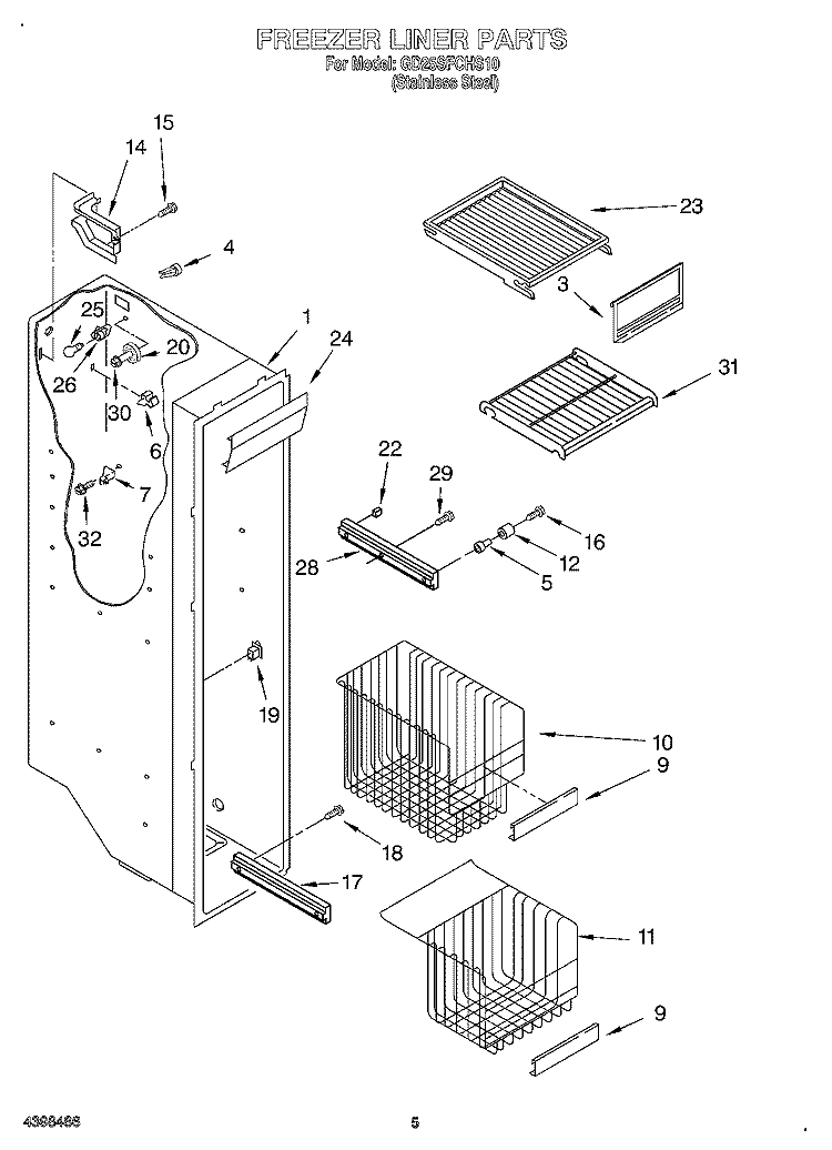 FREEZER LINER Diagram and Parts List for GD25SFCHS10  Whirlpool Refrigerator