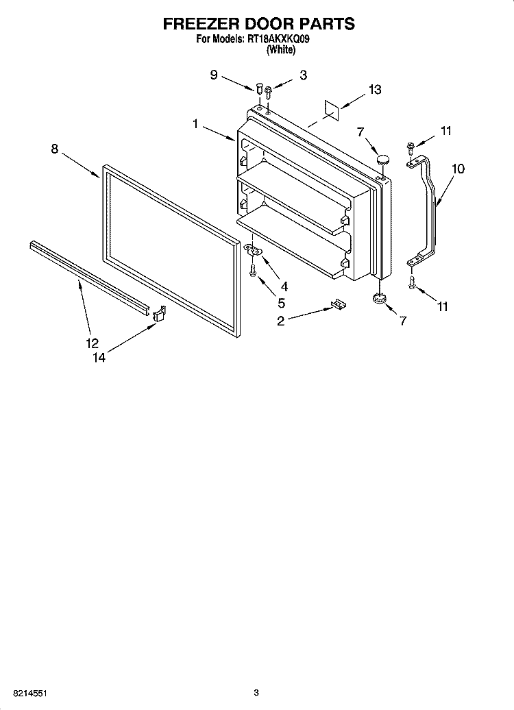 FREEZER DOOR PARTS Diagram and Parts List for RT18AKXKQ09  Roper Refrigerator