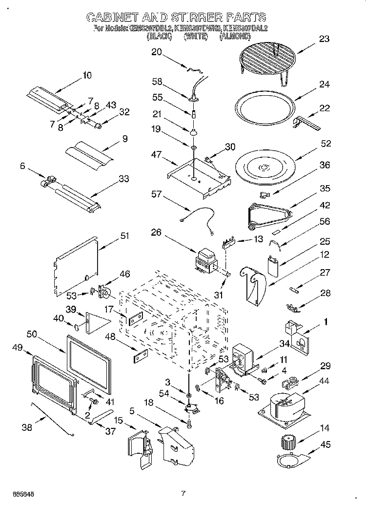 CABINET AND STIRRER Diagram and Parts List for KEMS307DBL2  KitchenAid Microwave Oven Combo