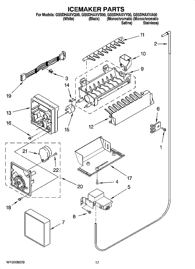 ICEMAKER PARTS Diagram and Parts List for GS5DHAXVA00  Whirlpool Refrigerator