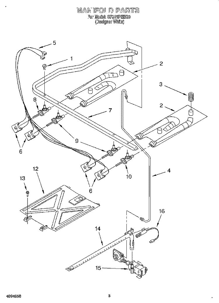 MANIFOLD Diagram and Parts List for SF315PEEQ0  Whirlpool Range