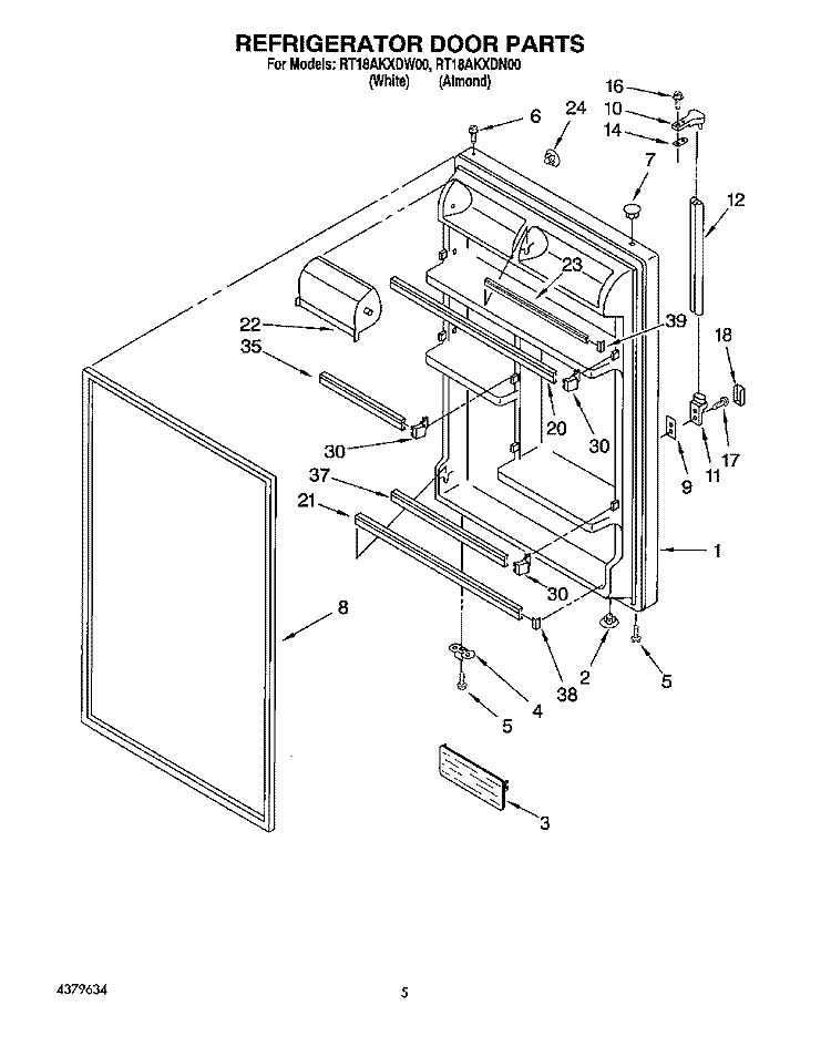 REFRIGERATOR DOOR Diagram and Parts List for RT18AKXDW00  Roper Refrigerator