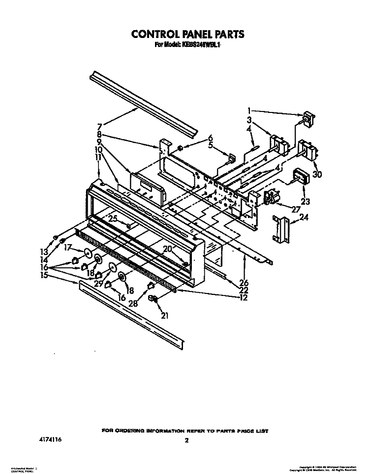 CONTROL PANEL, LIT/OPTIONAL Diagram and Parts List for KEBS246WBL1  KitchenAid Wall Oven