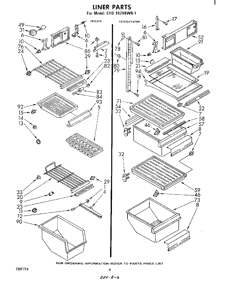 LINER Diagram and Parts List for EHD192VKWR1  Whirlpool Refrigerator