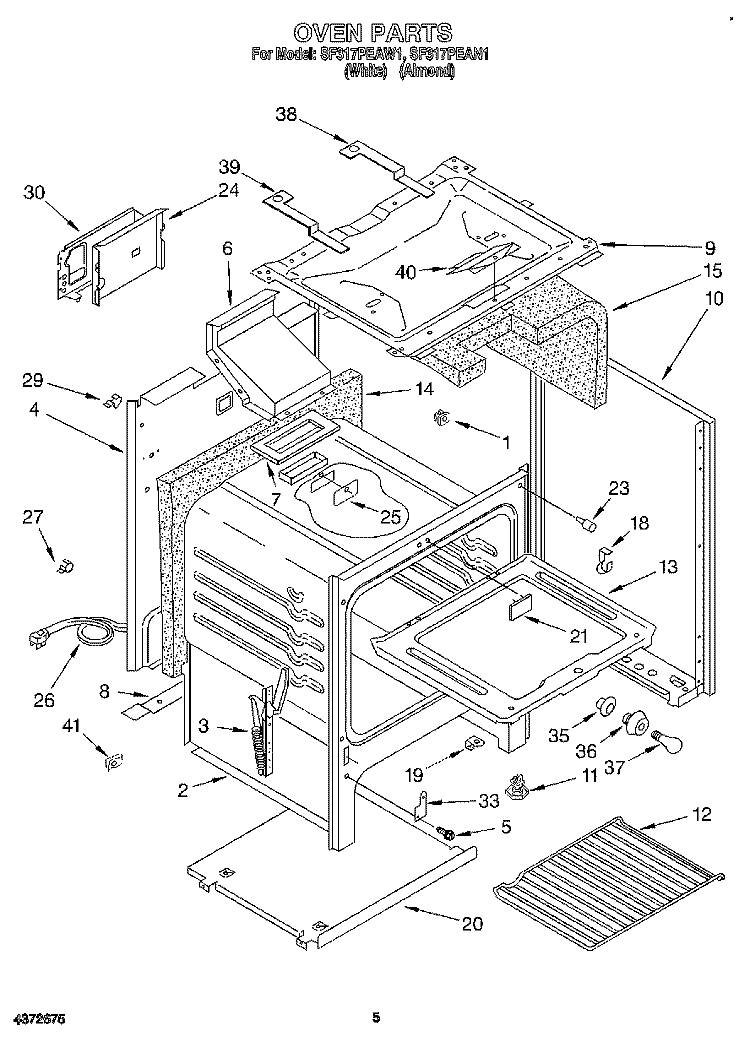 OVEN Diagram and Parts List for SF317PEAN1  Whirlpool Range