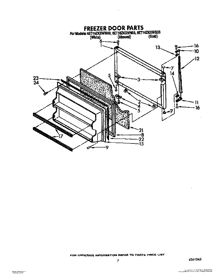 FREEZER DOOR Diagram and Parts List for 6ET16ZKXWG00  Whirlpool Refrigerator