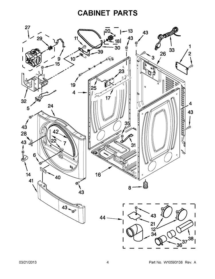 CABINET PARTS Diagram and Parts List for 7MWGD9150XW3  Whirlpool Dryer