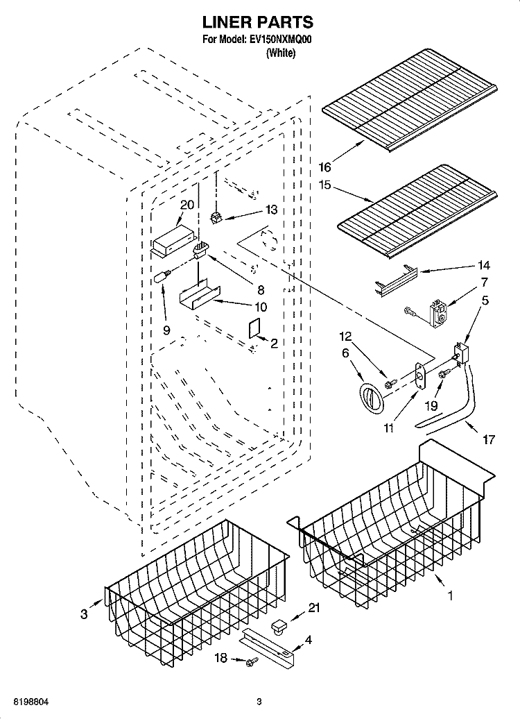 LINER PARTS Diagram and Parts List for EV150NXMQ00  Whirlpool Freezer
