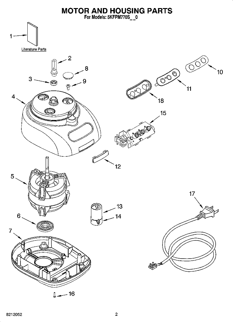 MOTOR AND HOUSING PARTS Diagram and Parts List for 5KFPM770SAC0  KitchenAid Food Processor