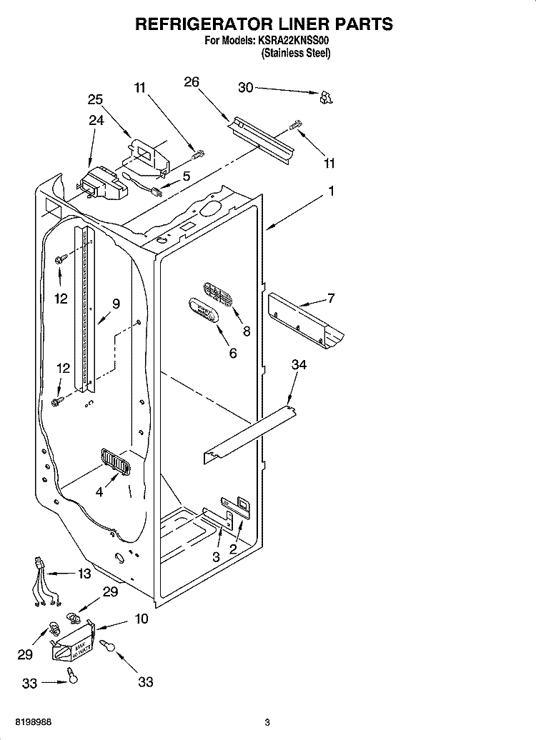 REFRIGERATOR LINER PARTS Diagram and Parts List for KSRA22KNSS00  KitchenAid Refrigerator