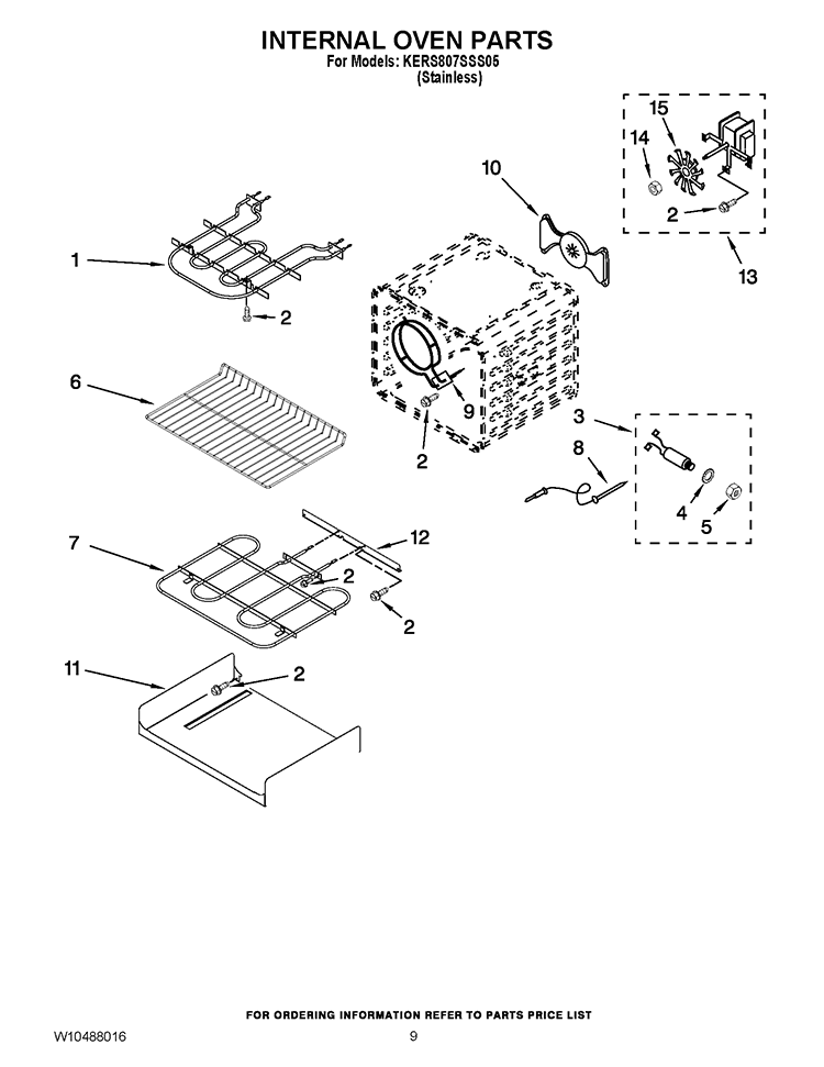 INTERNAL OVEN PARTS Diagram and Parts List for KERS807SSS05  KitchenAid Range
