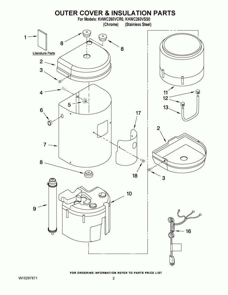 OUTER COVER & INSULATION PARTS Diagram and Parts List for KHWC260VCR0  KitchenAid Miscellaneous