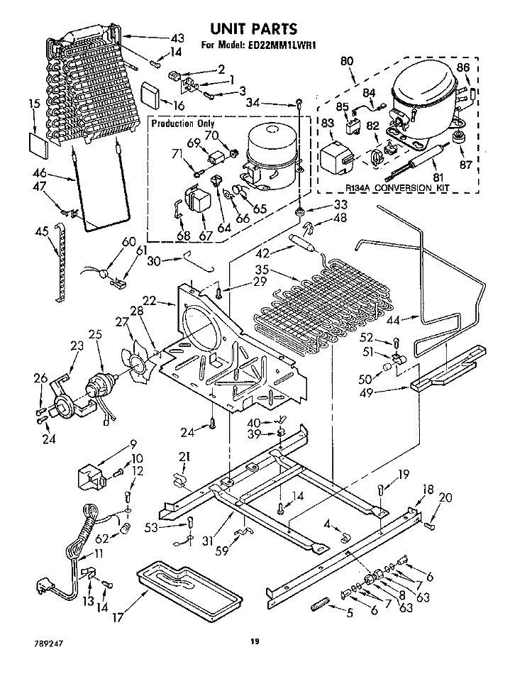 UNIT Diagram and Parts List for ED22MM1LWR1  Whirlpool Refrigerator