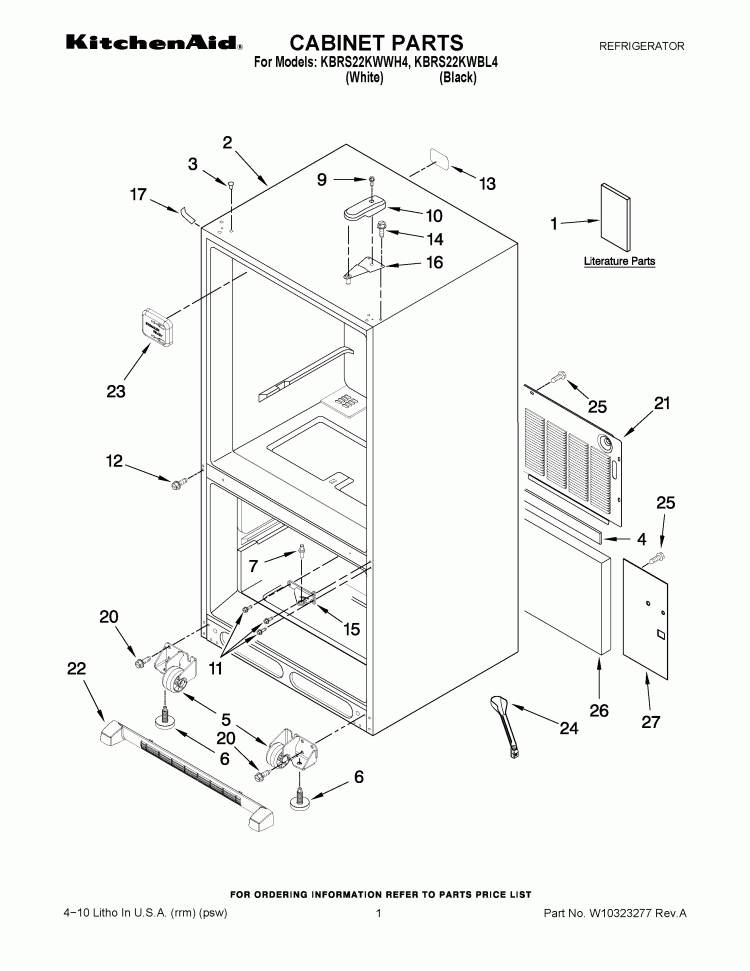 CABINET PARTS Diagram and Parts List for KBRS22KWWH4  KitchenAid Refrigerator