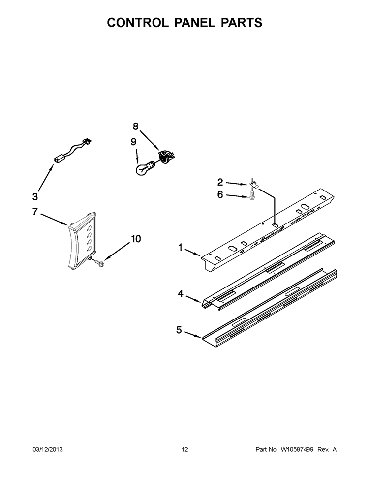 CONTROL PANEL PARTS Diagram and Parts List for KSSC42QTS17  KitchenAid Refrigerator