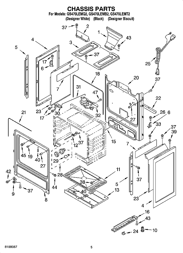 CHASSIS PARTS Diagram and Parts List for GS470LEMQ2  Whirlpool Range