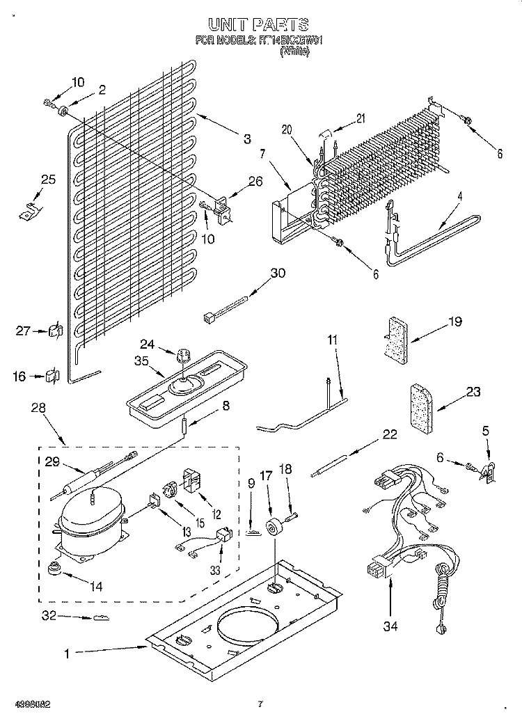 UNIT Diagram and Parts List for RT14BKXGW01  Roper Refrigerator