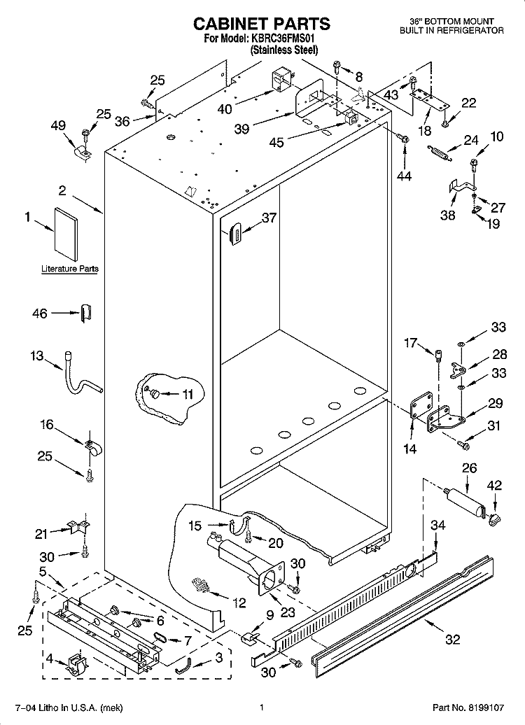 CABINET PARTS Diagram and Parts List for KBRC36FMS01  KitchenAid Refrigerator