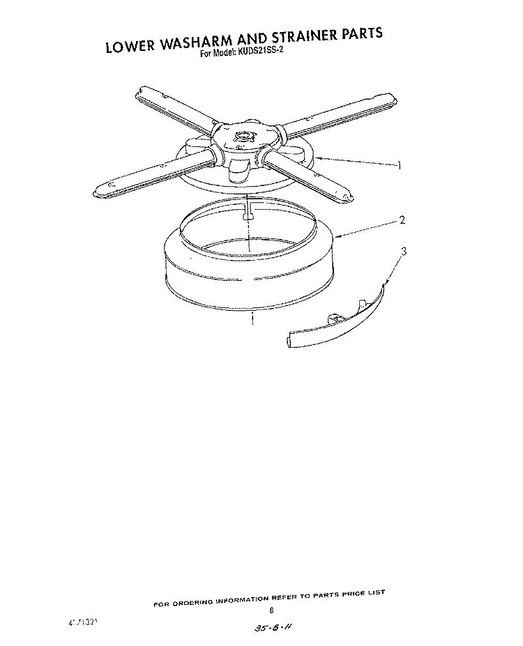LOWER WASH ARM AND STRAINER Diagram and Parts List for KUDS21SS2  KitchenAid Dishwasher