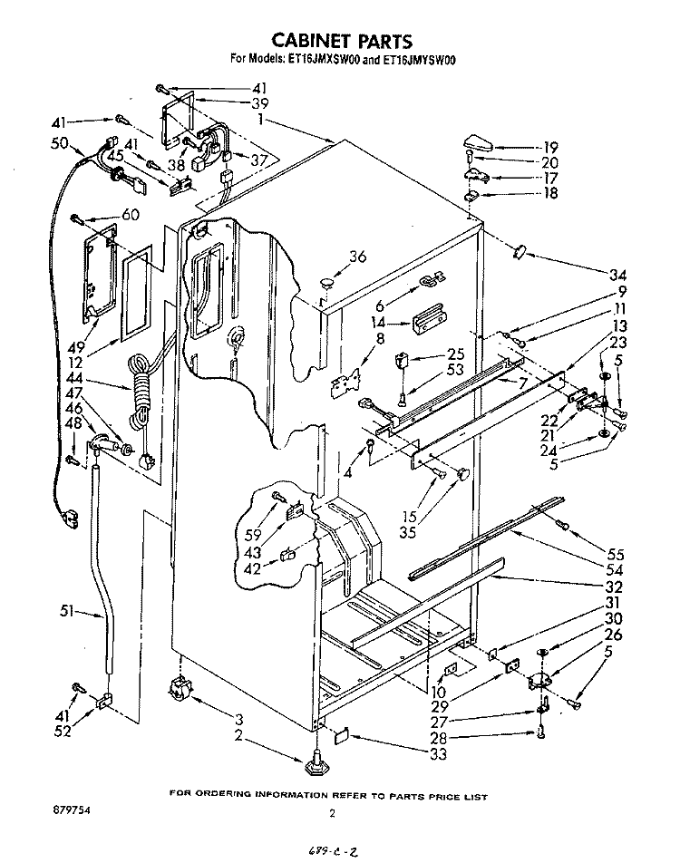 CABINET Diagram and Parts List for ET16JMYSN00  Whirlpool Refrigerator