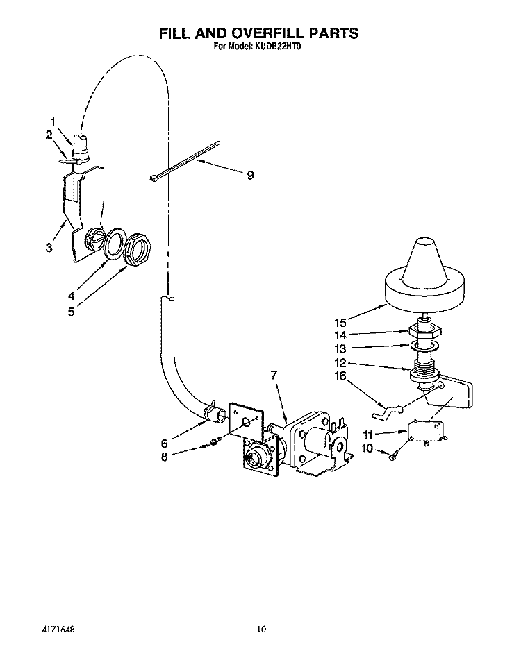 FILL AND OVERFILL Diagram and Parts List for KUDB22HT0  KitchenAid Dishwasher