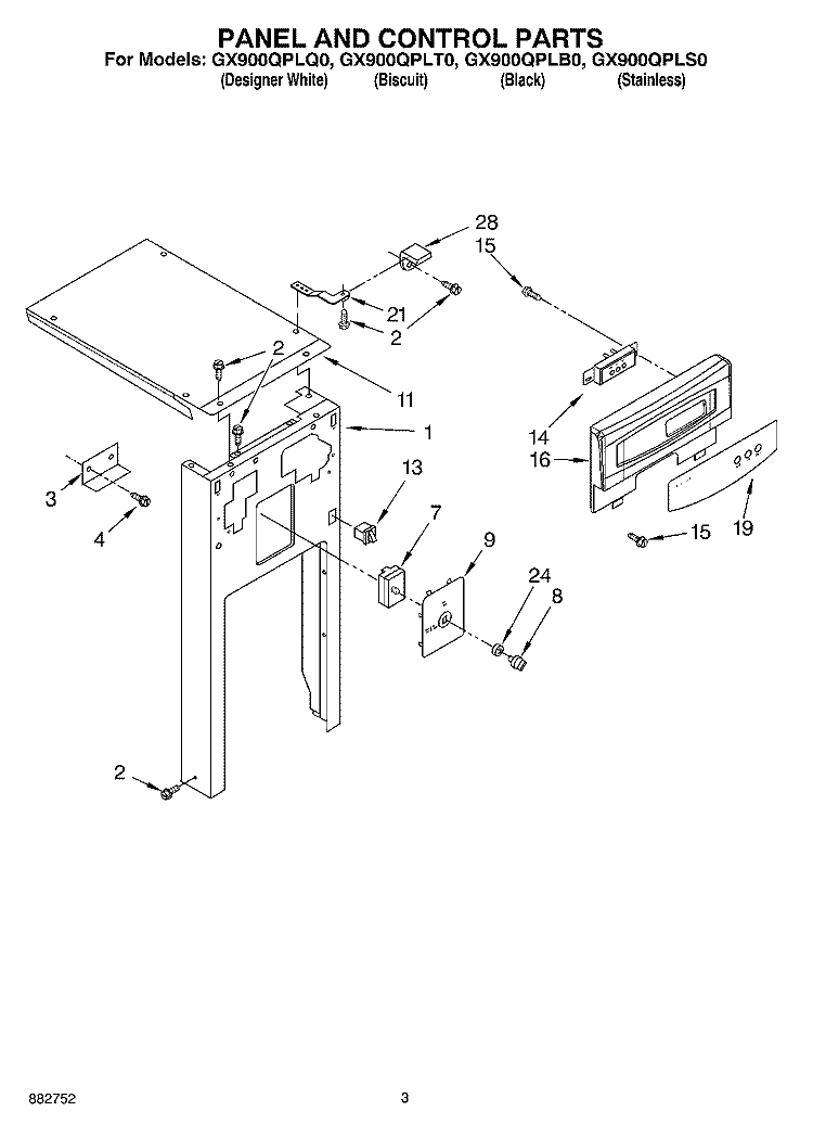 PANEL AND CONTROL Diagram and Parts List for GX900QPLB0  Whirlpool Trash Compactor