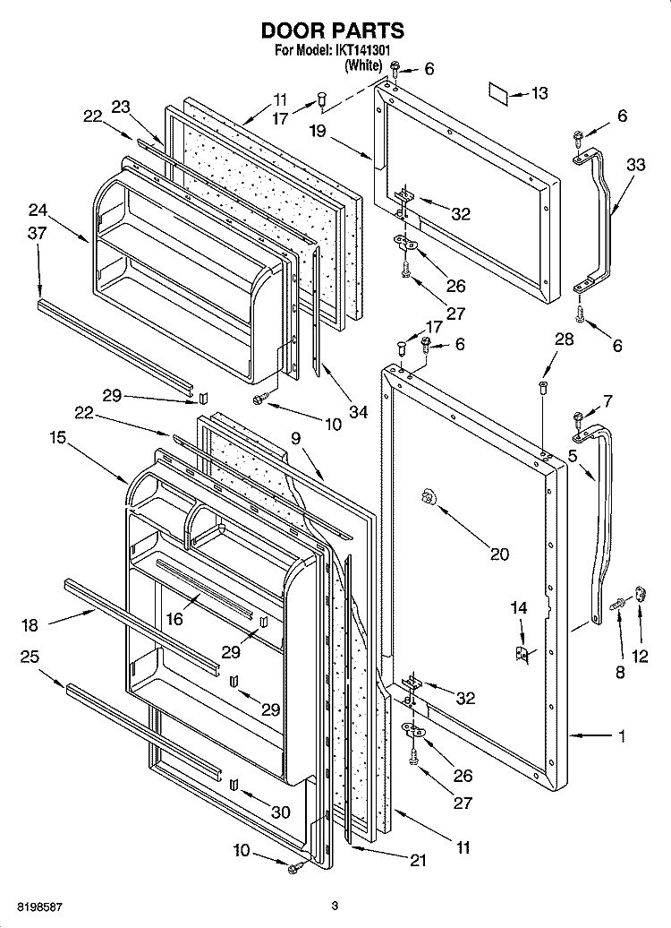 DOOR PARTS Diagram and Parts List for IKT141301  Inglis Refrigerator
