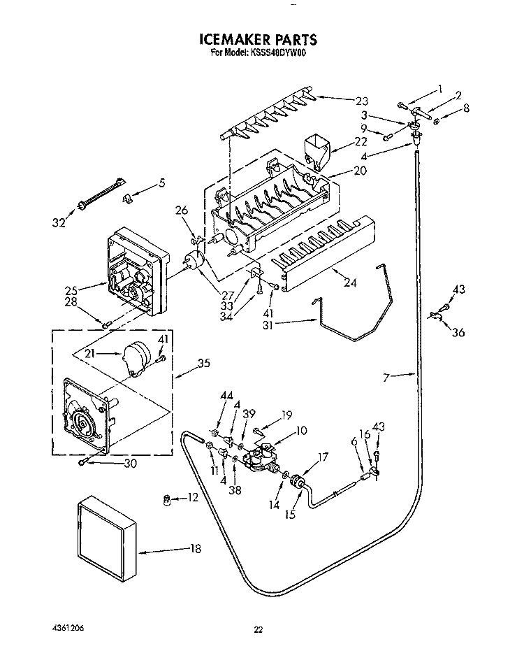ICEMAKER Diagram and Parts List for KSSS48DYW00  KitchenAid Refrigerator