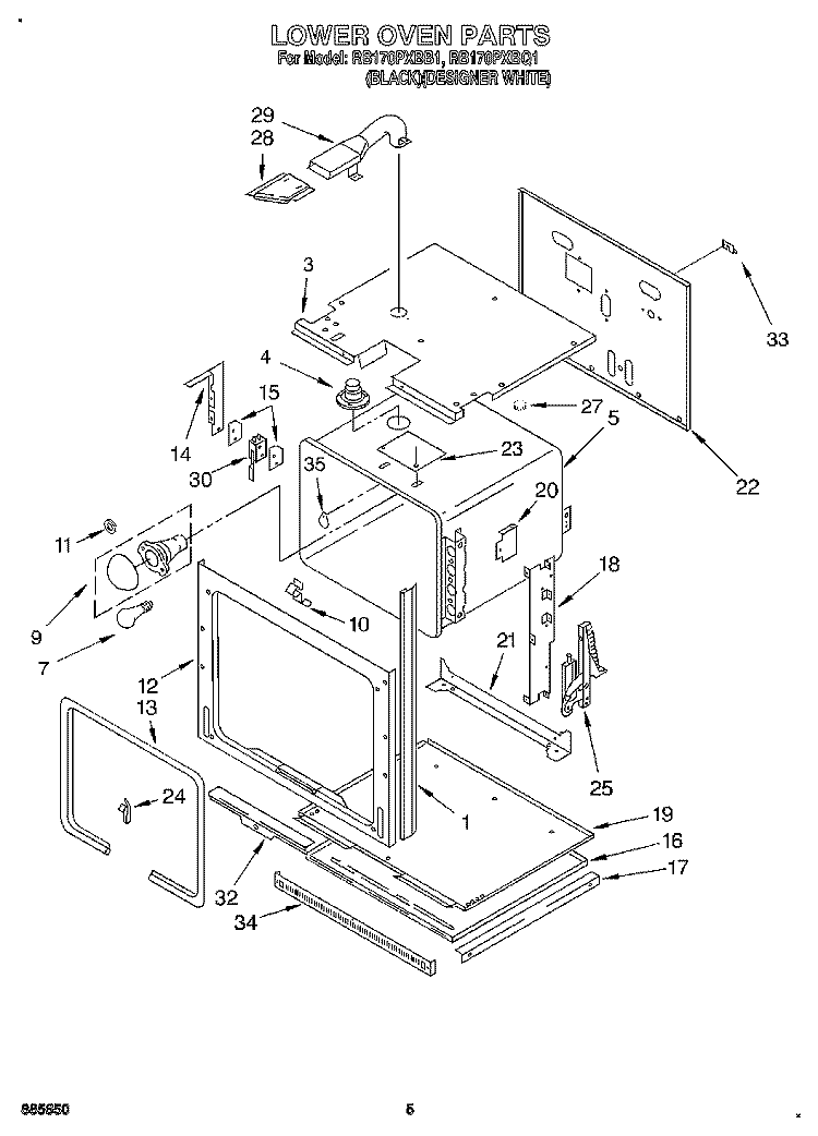 LOWER OVEN Diagram and Parts List for RB170PXBB1  Whirlpool Wall Oven