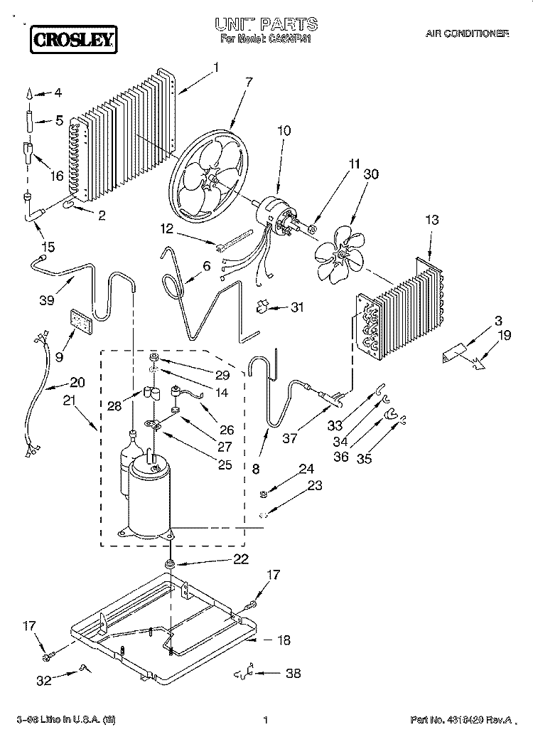 UNIT, LITERATURE Diagram and Parts List for CA8WR41  Crosley Air Conditioner