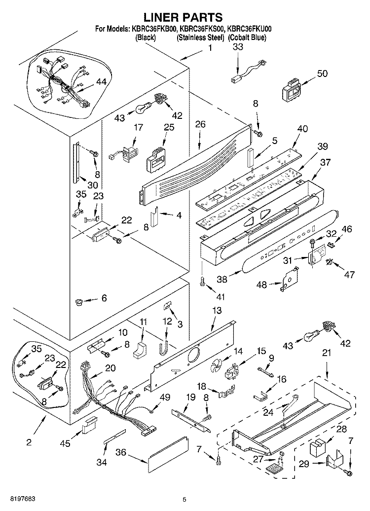 LINER Diagram and Parts List for KBRC36FKB00  KitchenAid Refrigerator