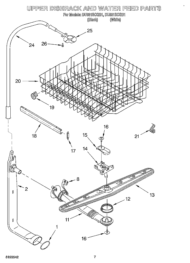 UPPER DISHRACK AND WATER FEED Diagram and Parts List for DU931SCGQ1  Whirlpool Dishwasher