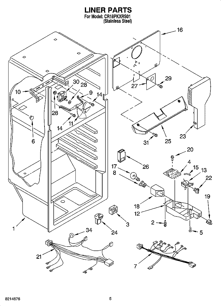 LINER PARTS Diagram and Parts List for CR18PKXRS01  Crosley Refrigerator
