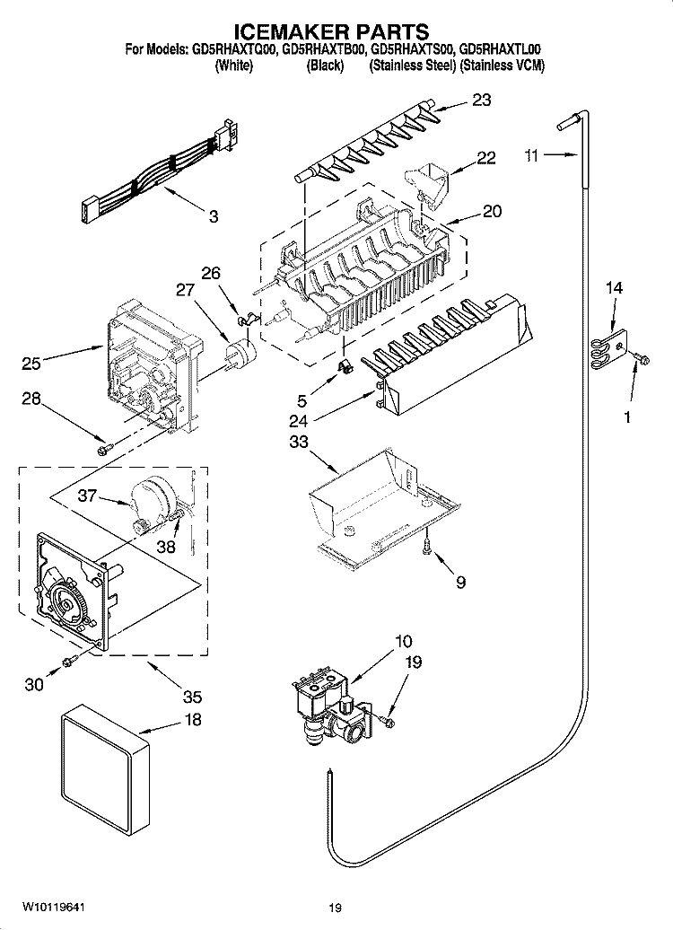 ICEMAKER PARTS, OPTIONAL PARTS (NOT INCLUDED) Diagram and Parts List for GD5RHAXTS00  Whirlpool Refrigerator