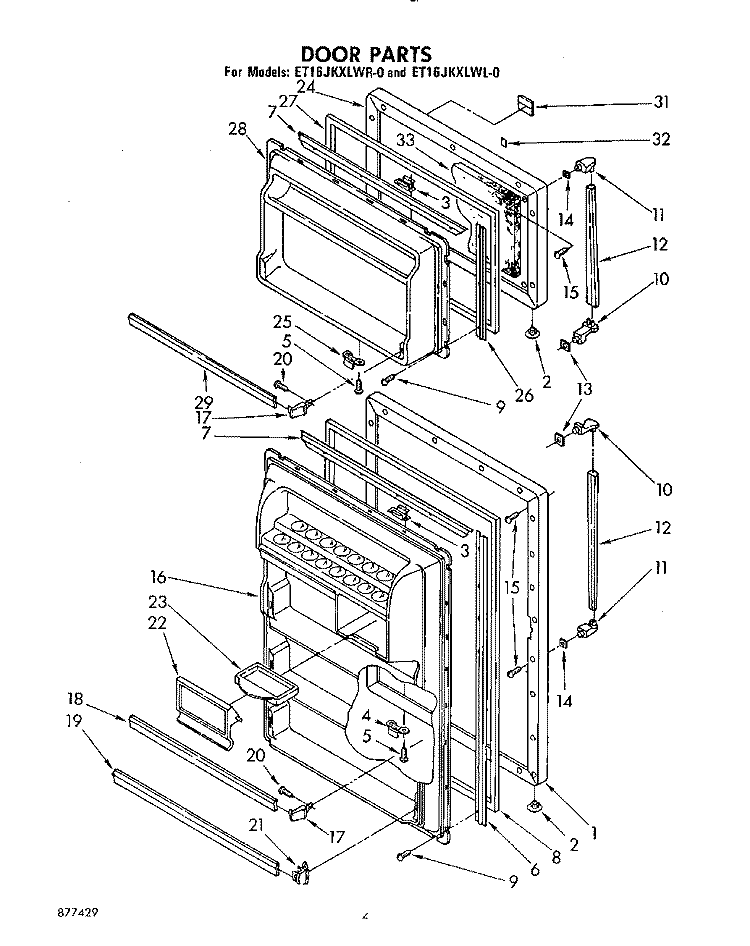 DOOR Diagram and Parts List for ET16JKXLWL0  Whirlpool Refrigerator