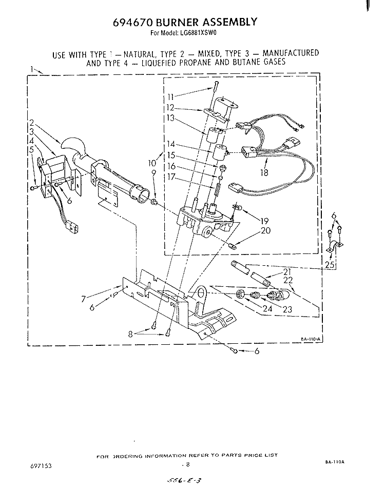 694670 BURNER Diagram and Parts List for LG6881XSW0  Whirlpool Dryer