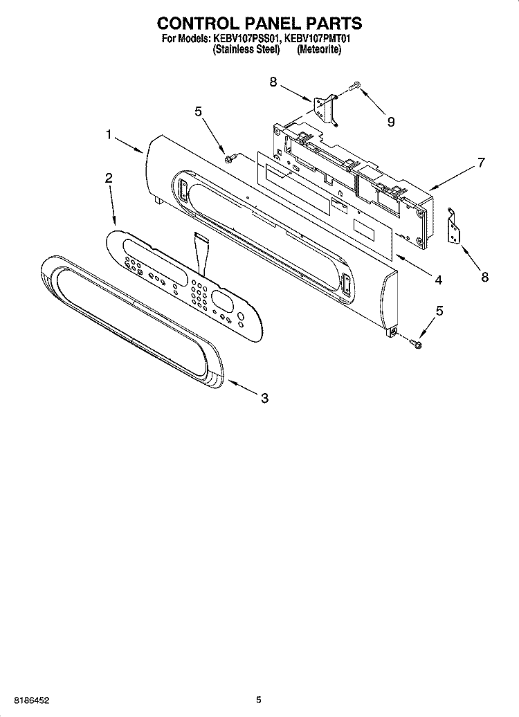 CONTROL PANEL PARTS Diagram and Parts List for KEBV107PMT01  KitchenAid Wall Oven