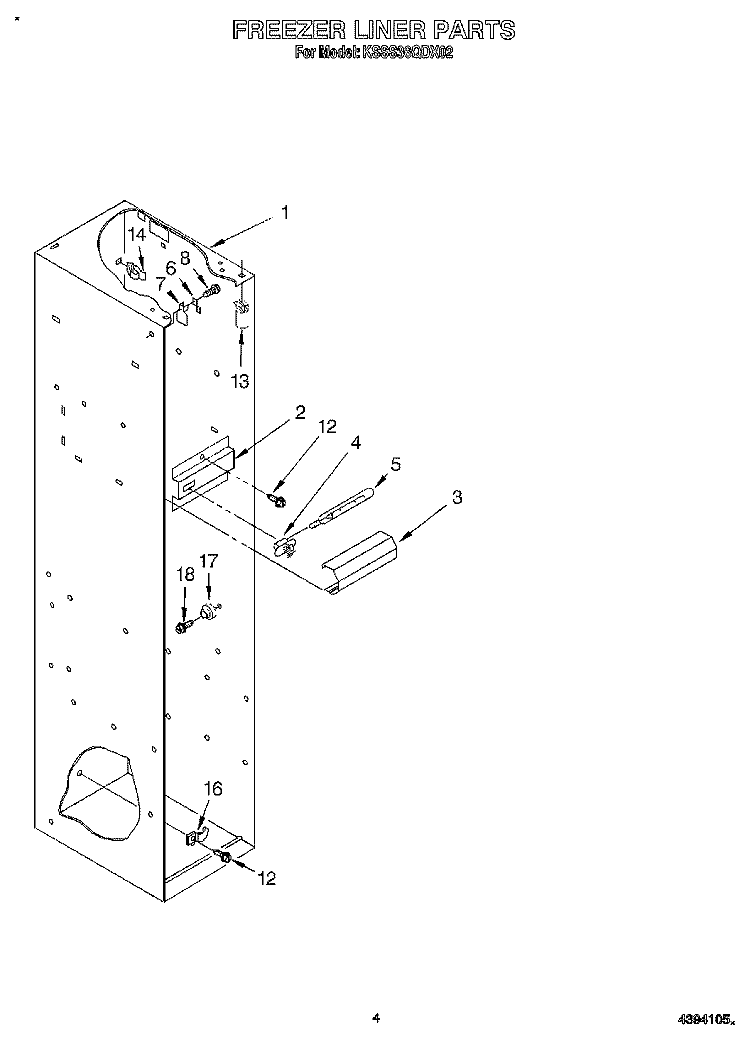 FREEZER LINER Diagram and Parts List for KSSS36QDX02  KitchenAid Refrigerator