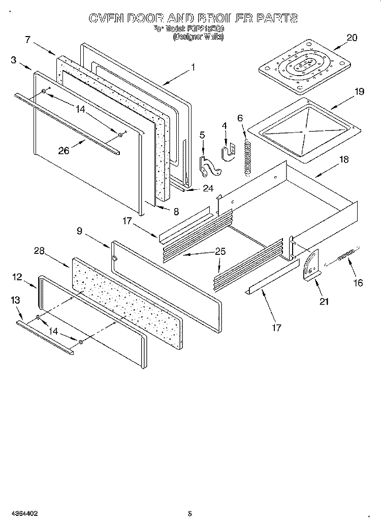OVEN DOOR AND BROILER Diagram and Parts List for FGP215EQ3  Roper Range