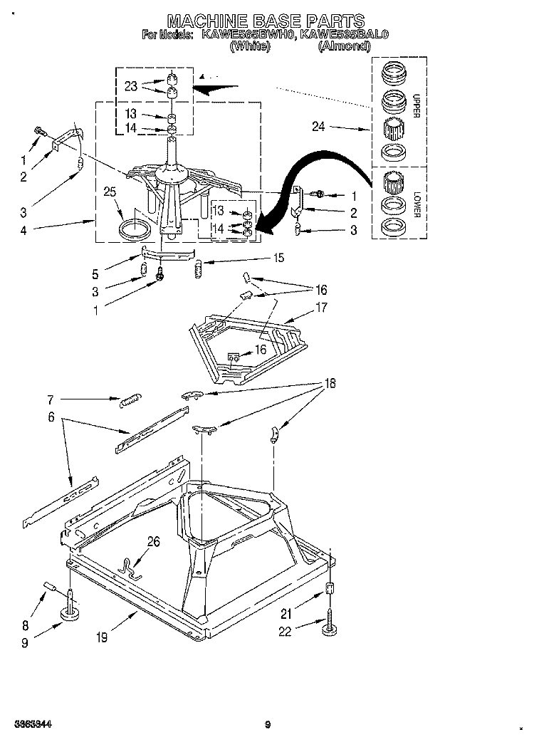 MACHINE BASE Diagram and Parts List for KAWE565BAL0  KitchenAid Washer