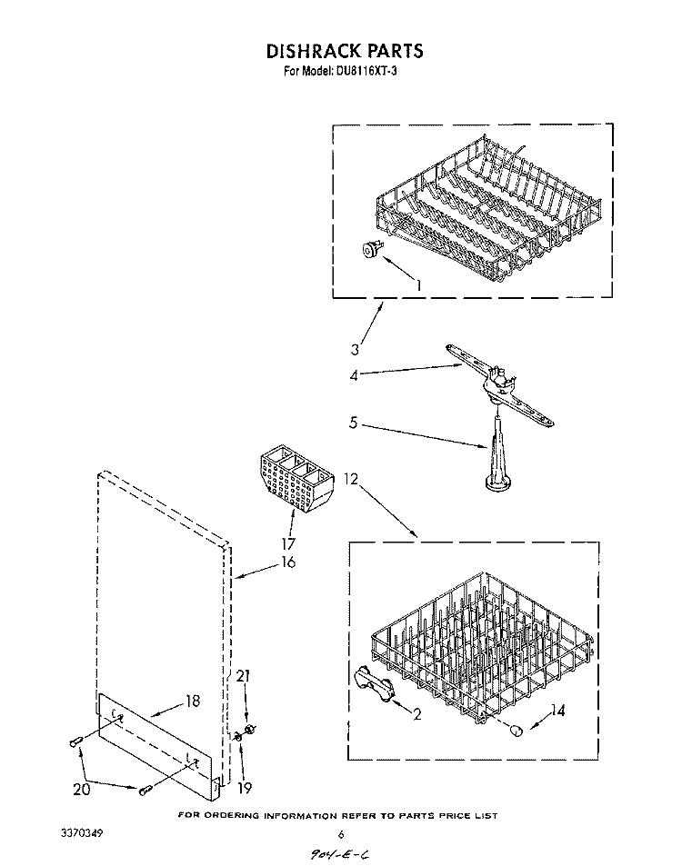 DISH RACK Diagram and Parts List for DU8116XT3  Whirlpool Dishwasher