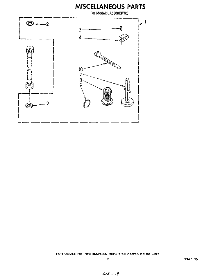 MISCELLANEOUS , LITERATURE AND OPTIONAL Diagram and Parts List for LA5380XPW2  Whirlpool Washer