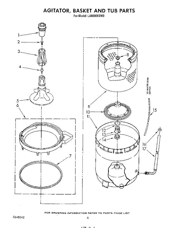 AGITATOR, BASKET AND TUB Diagram and Parts List for LA6680XSW0  Whirlpool Washer
