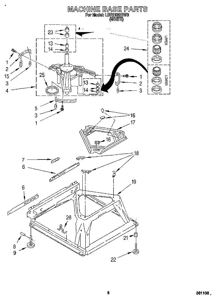 MACHINE BASE Diagram and Parts List for LBR2132BW0  Whirlpool Washer