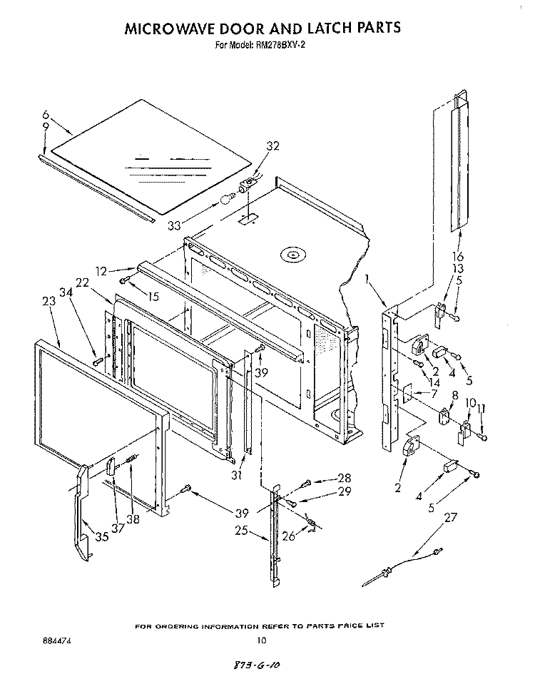 MICROWAVE DOOR AND LATCH Diagram and Parts List for RM278BXV2  Whirlpool Microwave Oven Combo