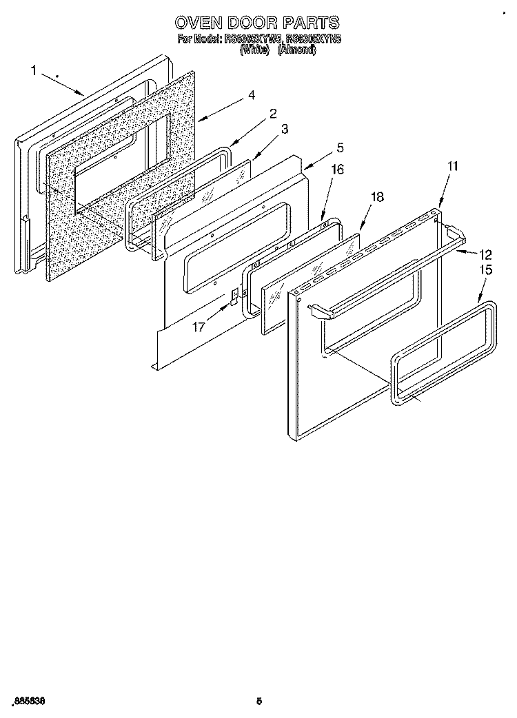 OVEN DOOR Diagram and Parts List for RS6305XYW5  Whirlpool Range