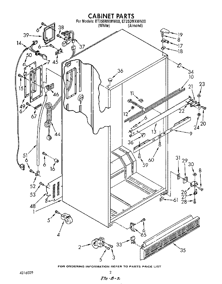 CABINET Diagram and Parts List for ET25DMXWF00  Whirlpool Refrigerator