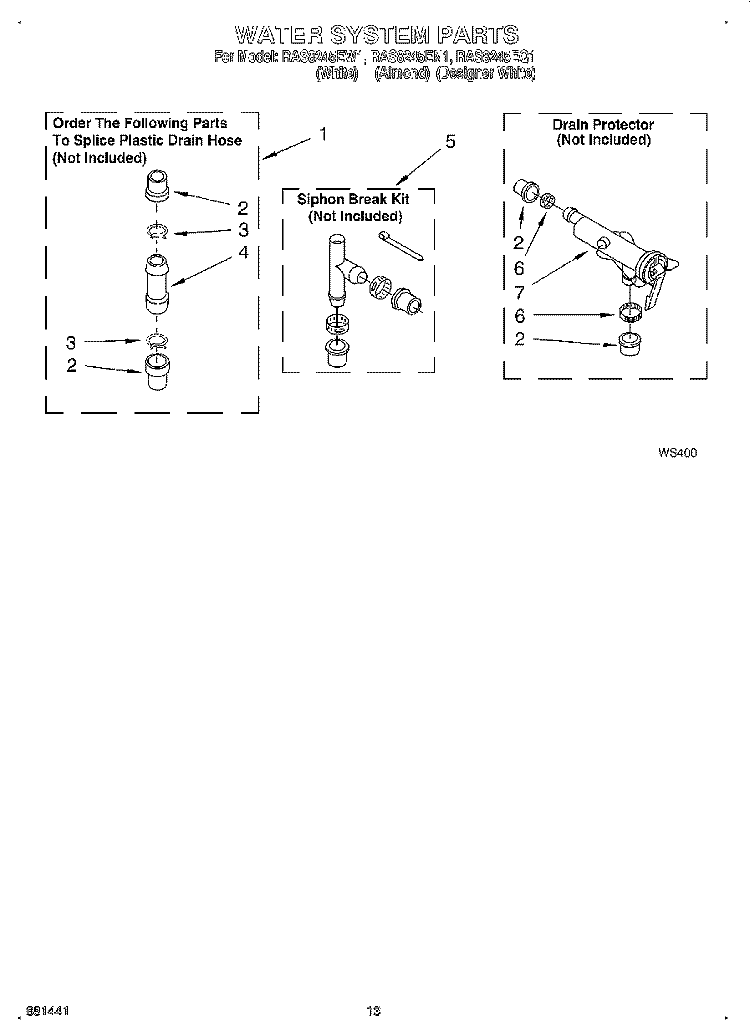 WATER SYSTEM Diagram and Parts List for RAS8245EQ1  Roper Washer