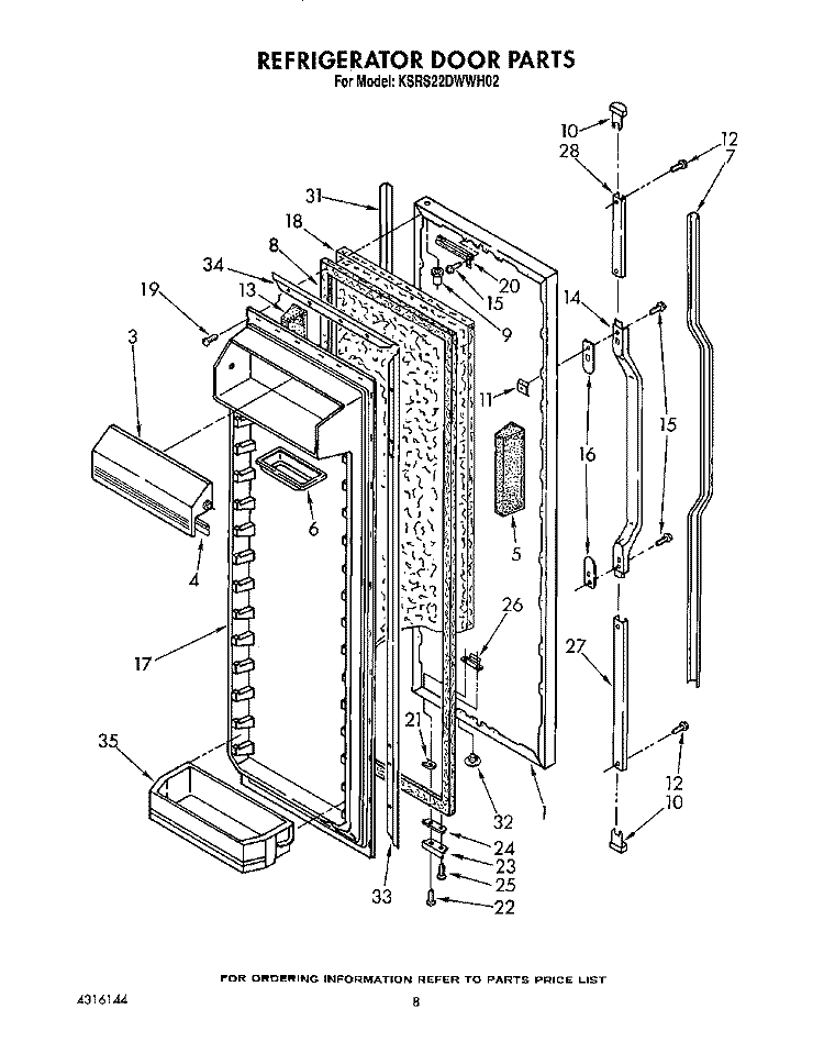 REFRIGERATOR DOOR Diagram and Parts List for KSRS22DWAL02  KitchenAid Refrigerator