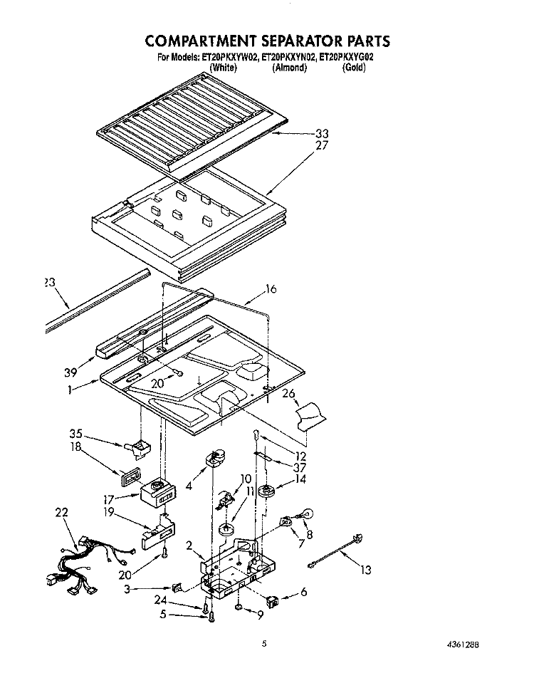 COMPARTMENT SEPARATOR Diagram and Parts List for ET20PKXYN02  Whirlpool Refrigerator